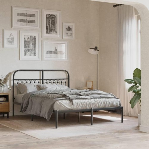 Sengeramme med sengegavl 140 x 200 cm - sort