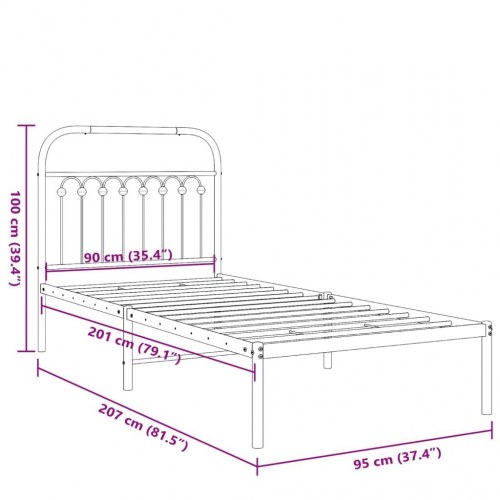 Sengeramme med sengegavl 90 x 200 cm - sort
