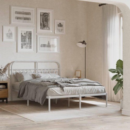 Sengeramme med sengegavl 135 x 190 cm metal - hvid