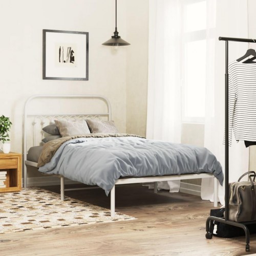 Sengeramme med sengegavl 100 x 190 cm i stål - hvid