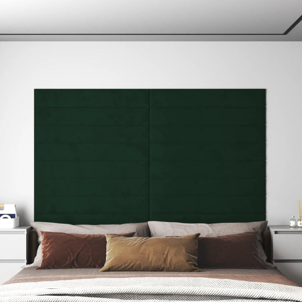 Vægpaneler 12 stk. 90x15 cm 1,62 m² fløjl mørkegrøn