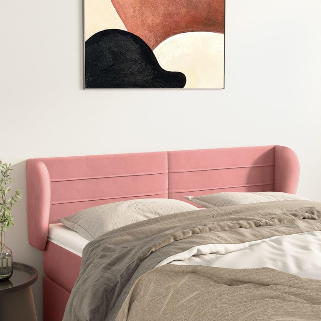 Sengegavl Med Kanter Fløjl - Lyserød / 147 x 23 x 78/88 cm