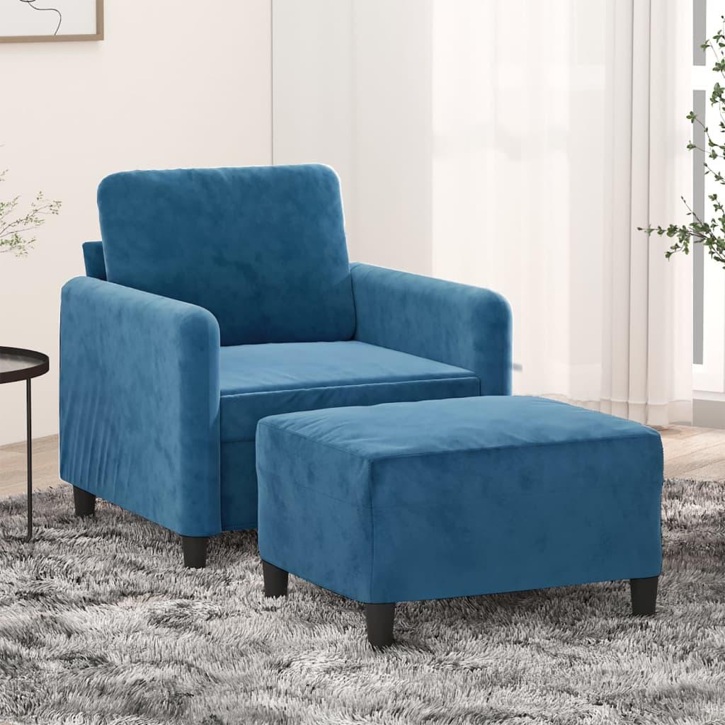 Sofastol med fodskammel 60 cm velour blå billede