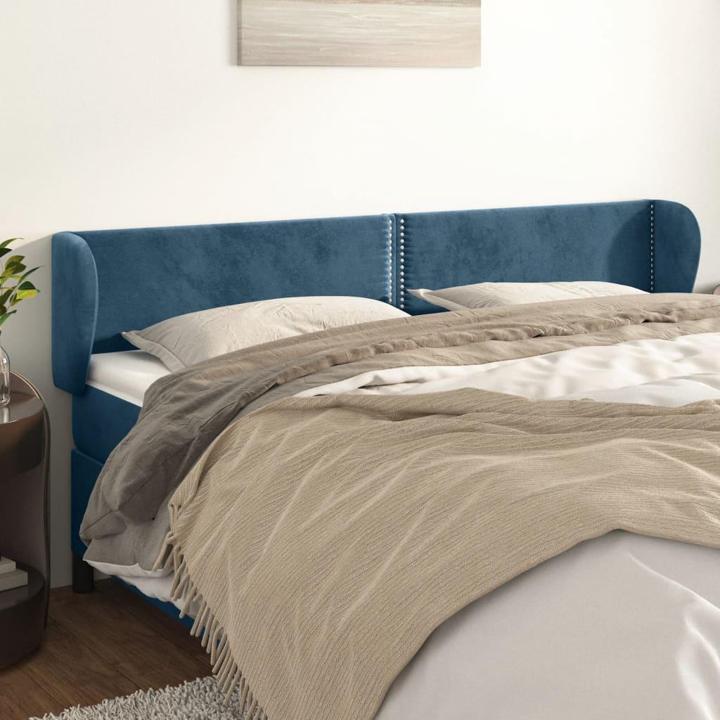 Sengegavl med kanter 183x23x78/88 cm fløjl mørkeblå