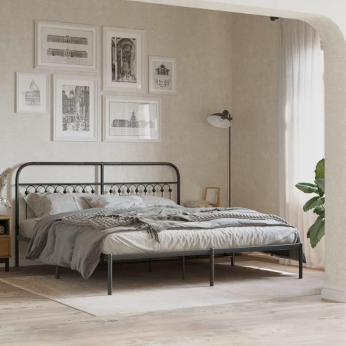 Sengeramme med sengegavl i metal - sort, 183 x 213 cm