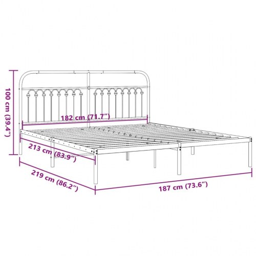 Sengeramme med sengegavl i metal - sort, 183 x 213 cm