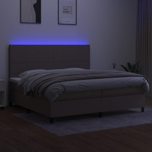 Kontinentalseng med LED-lys 200×200 cm - stof gråbrun