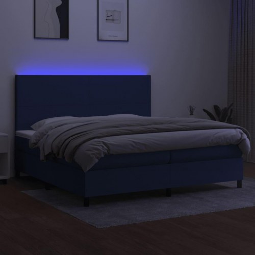 Kontinentalseng med LED-lys 200 x 200 cm - stof, blå