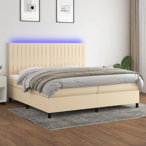 Kontinentalseng med LED-lys 200×200 cm - stof, cremefarvet