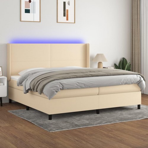 Kontinentalseng med LED-lys 200×200 cm - stof, cremefarvet