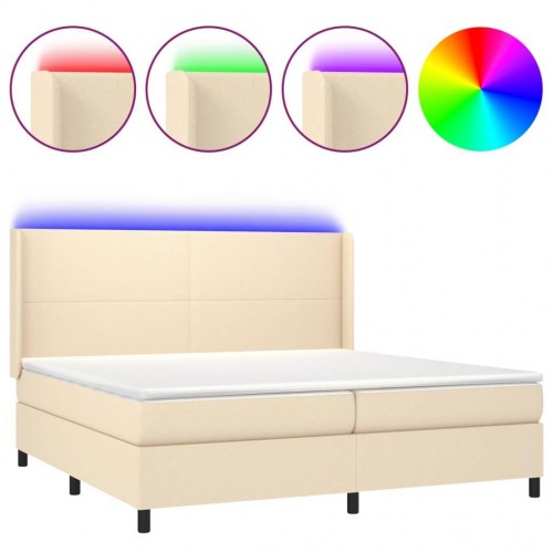 Kontinentalseng med LED-lys 200×200 cm - stof, cremefarvet