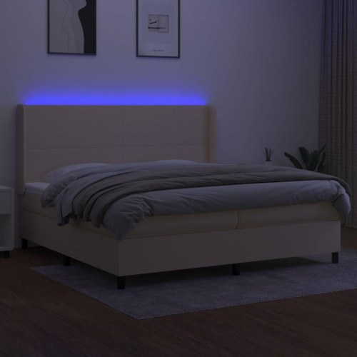 Kontinentalseng med LED-lys 200×200 cm - stof, cremefarvet