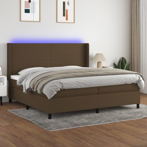 Kontinentalseng med LED-lys 200 × 200 cm - stof, mørkebrun