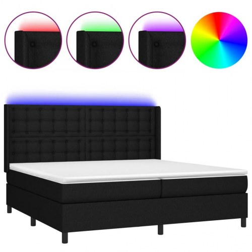 Kontinentalseng med LED-lys 200 × 200 cm - stof, sort