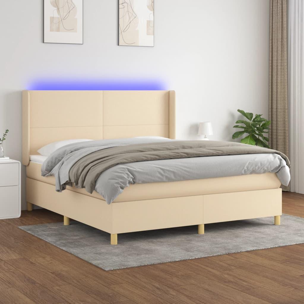 Kontinentalseng Med Led-Lys Stof Farvet Creme - Med ensartet mønster / 160 x 200 cm