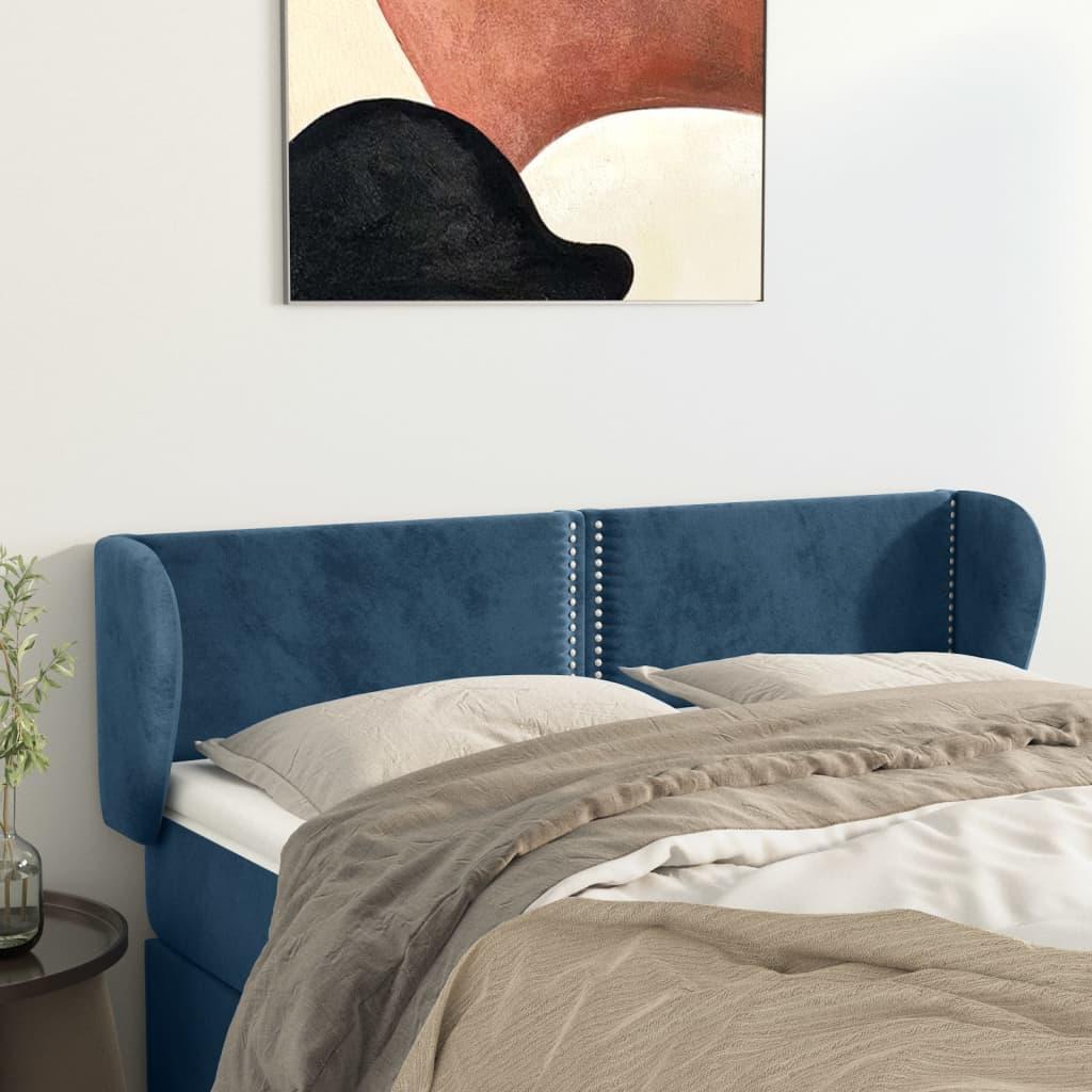 Sengegavl med kanter 147x23x78/88 cm fløjl mørkeblå