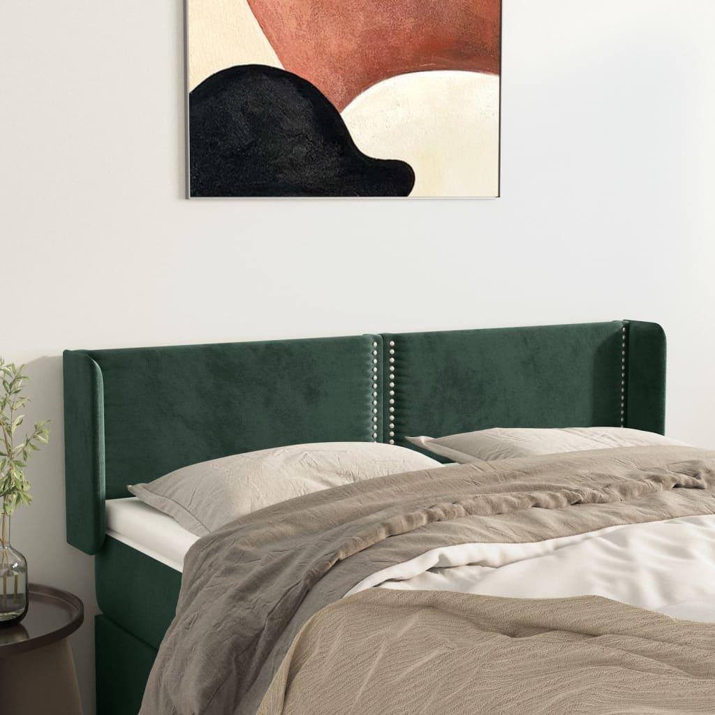 Sengegavl med kanter 147x16x78/88 cm fløjl mørkegrøn