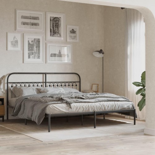 Sengeramme med sengegavl 183×203 cm - metal, sort