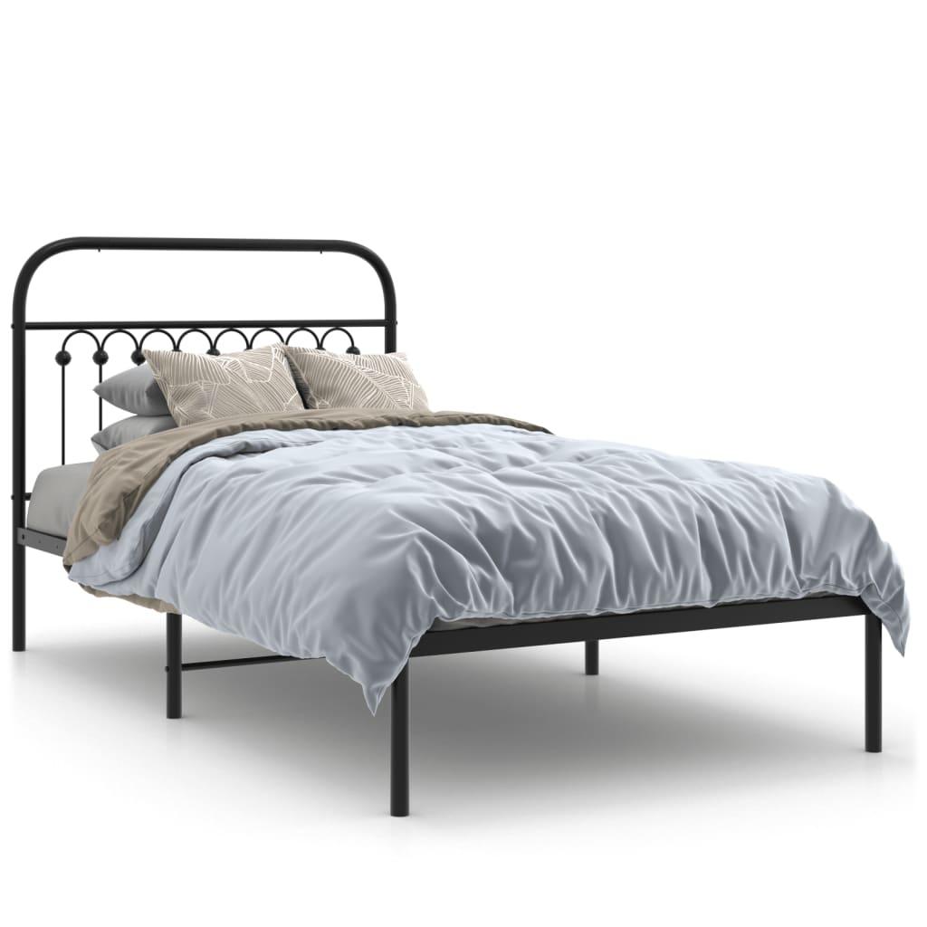Sengeramme Med Sengegavl Metal - Sort / med hovedgærde / 100 x 190 cm