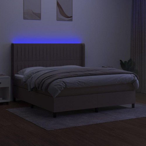 Kontinentalseng med LED-lys 180x200 cm - stof, gråbrun