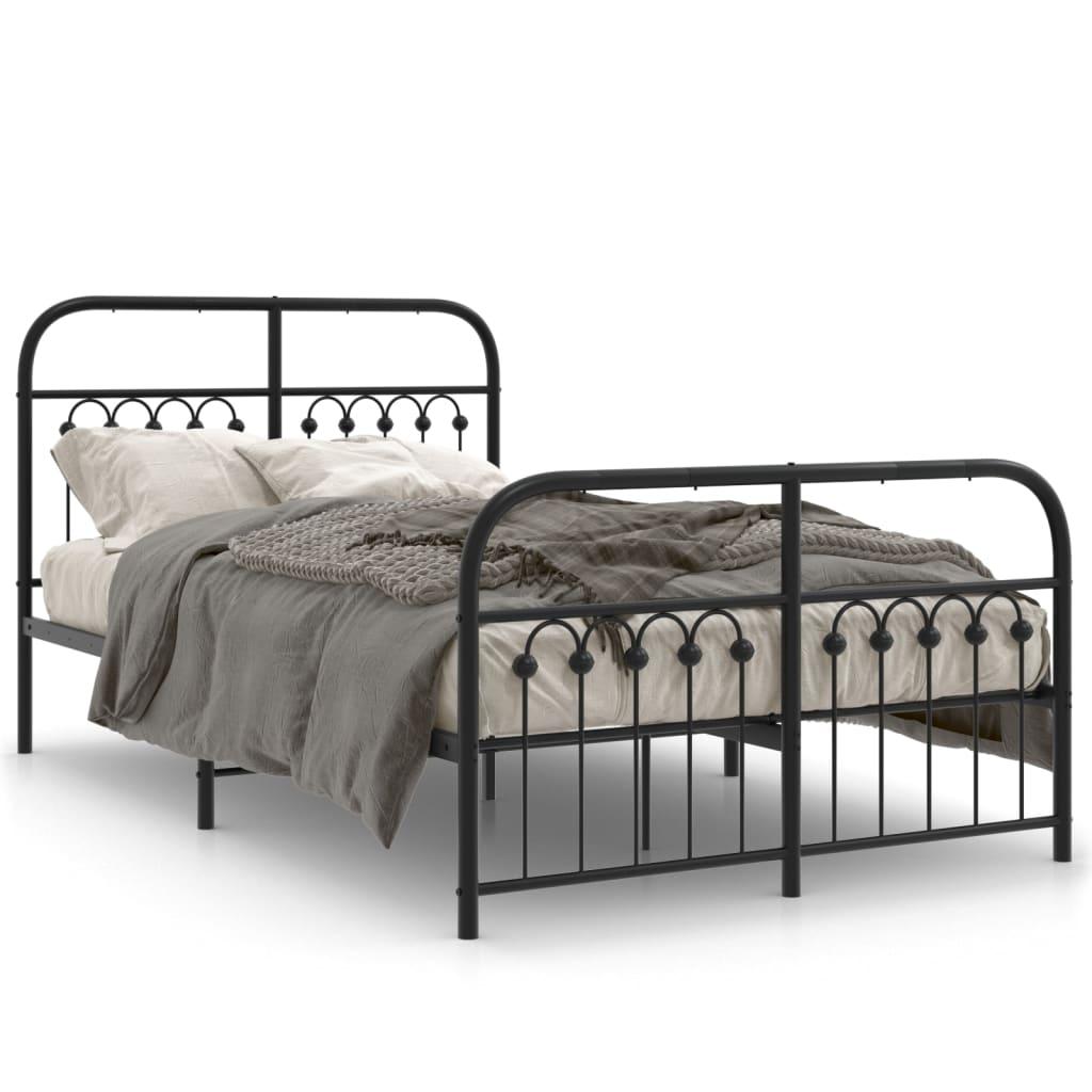 Sengeramme med sengegavl og fodgærde 120×190 cm - metal, sort