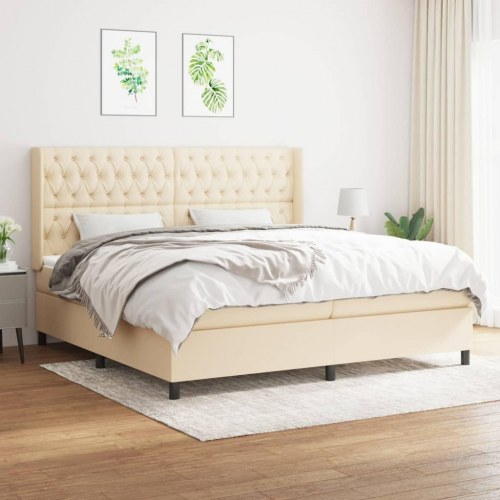 Kontinentalseng med madras 200×200 cm - stof, cremefarvet