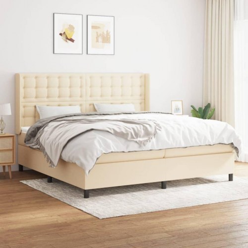 Kontinentalseng med madras 200 x 200 cm - stof, cremefarvet