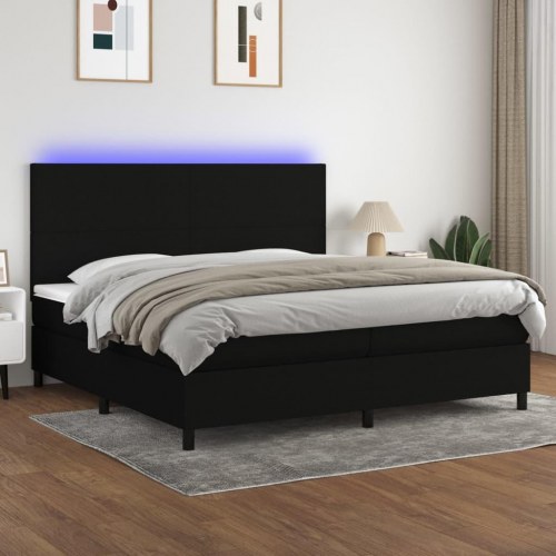 Kontinentalseng med LED-lys 200 x 200 cm - stof, sort