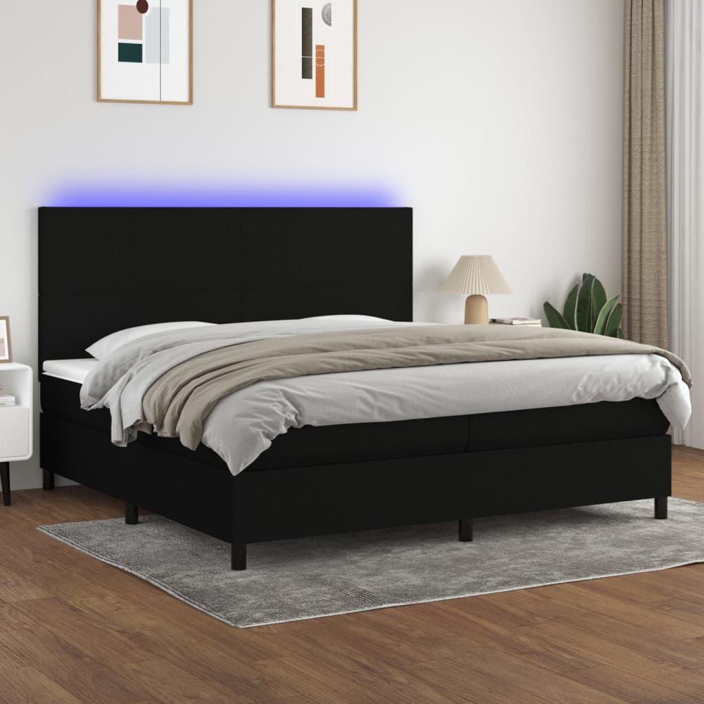 Kontinentalseng med LED-lys 200 x 200 cm - stof, sort