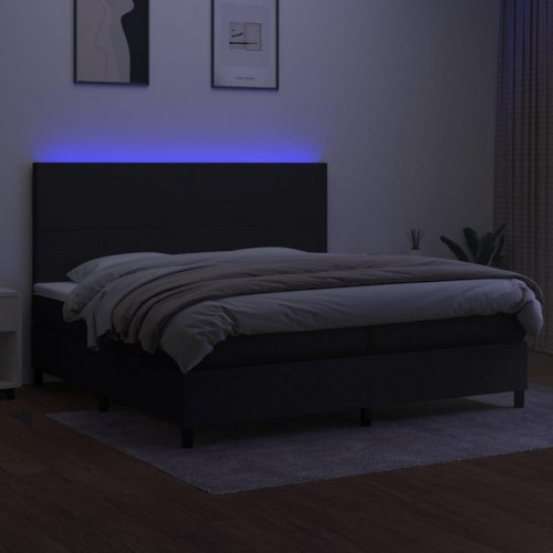 Kontinentalseng med LED-lys 200 x 200 cm - stof, sort
