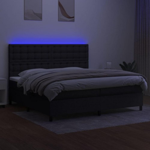 Kontinentalseng med LED-lys - 200x200 cm, stof, sort