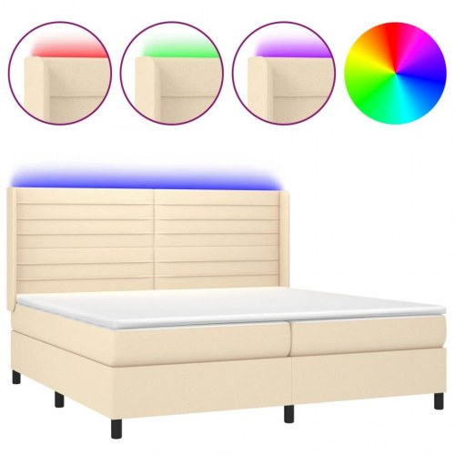 Kontinentalseng med LED-lys 200×200 cm - stof, cremefarvet