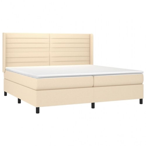 Kontinentalseng med LED-lys 200×200 cm - stof, cremefarvet
