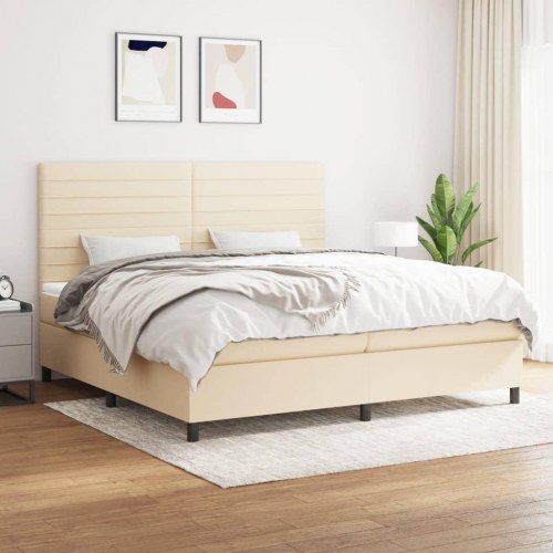 Kontinentalseng med madras 200 × 200 cm - stof, cremefarvet