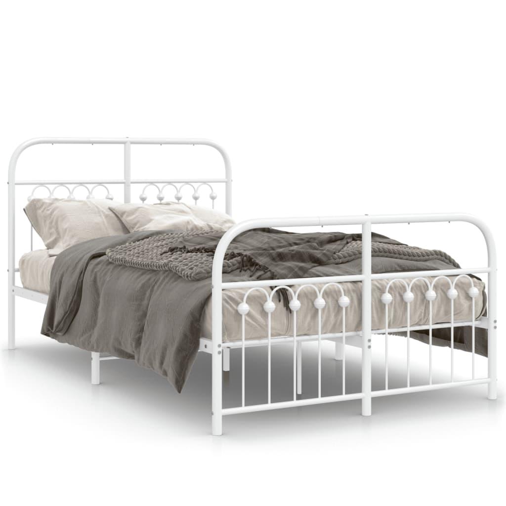 Sengeramme Med Sengegavl Metal - Hvid / med hovedgærde og fodgærde / 120 x 190 cm
