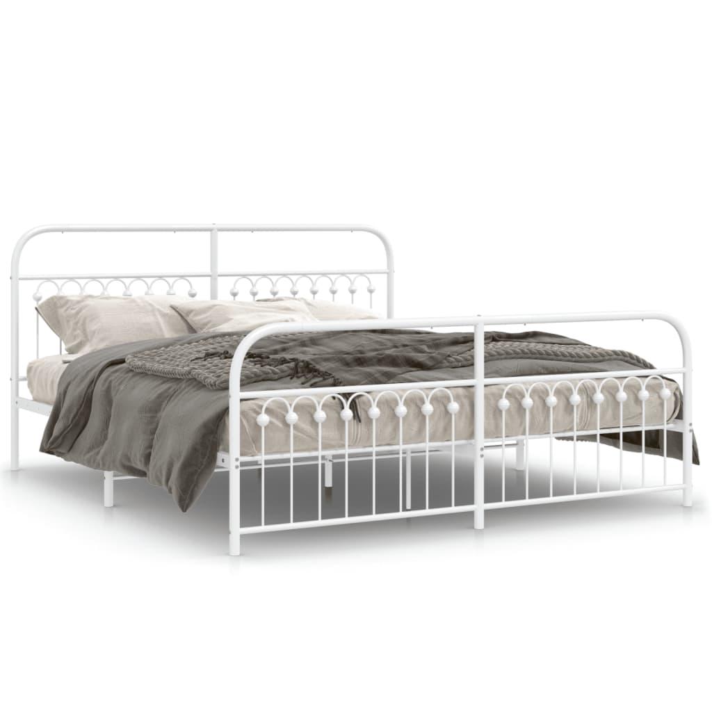 Sengeramme i metal med gavl og fodgærde 183 × 213 cm - hvid