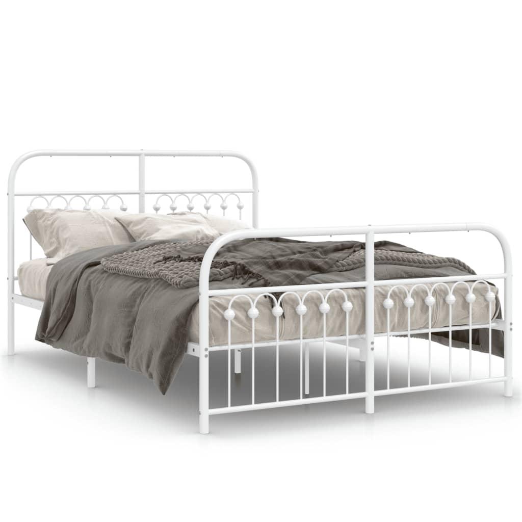Sengeramme Med Sengegavl Metal - Hvid / med hovedgærde og fodgærde / 137 x 190 cm
