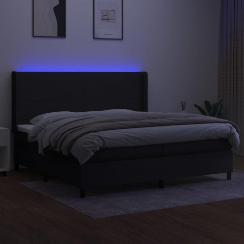 Kontinentalseng med LED-lys 200×200 cm - stof, sort