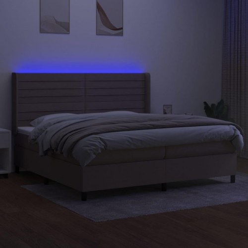 Kontinentalseng med LED-lys 200x200 cm - stof gråbrun