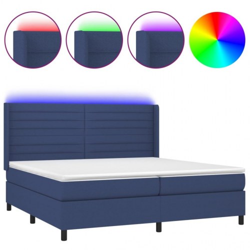 Kontinentalseng med LED-lys 200×200 cm - stof, blå