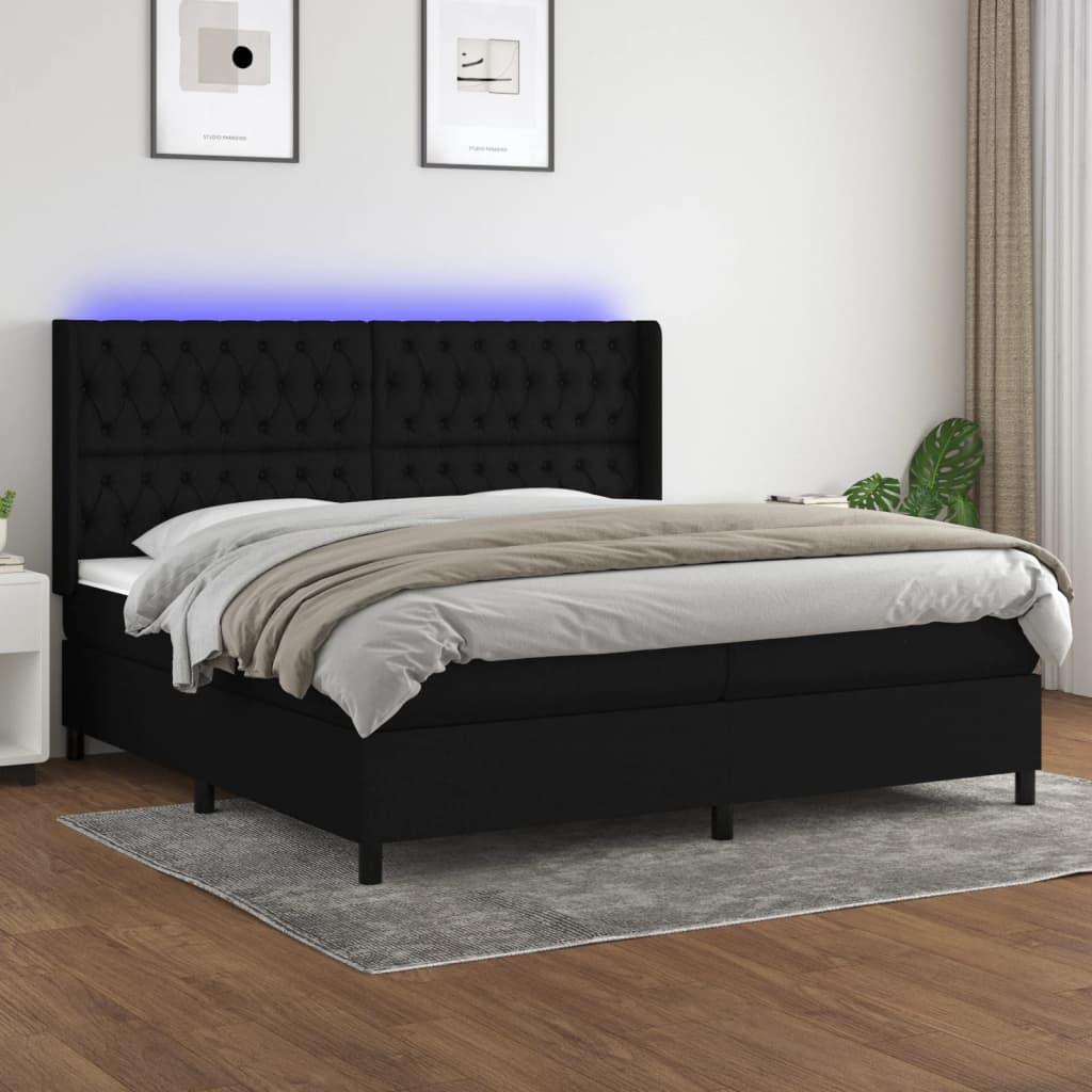 Kontinentalseng Med LED-lys Stof - Sort / 200 X 200 cm / Med pynteknapper