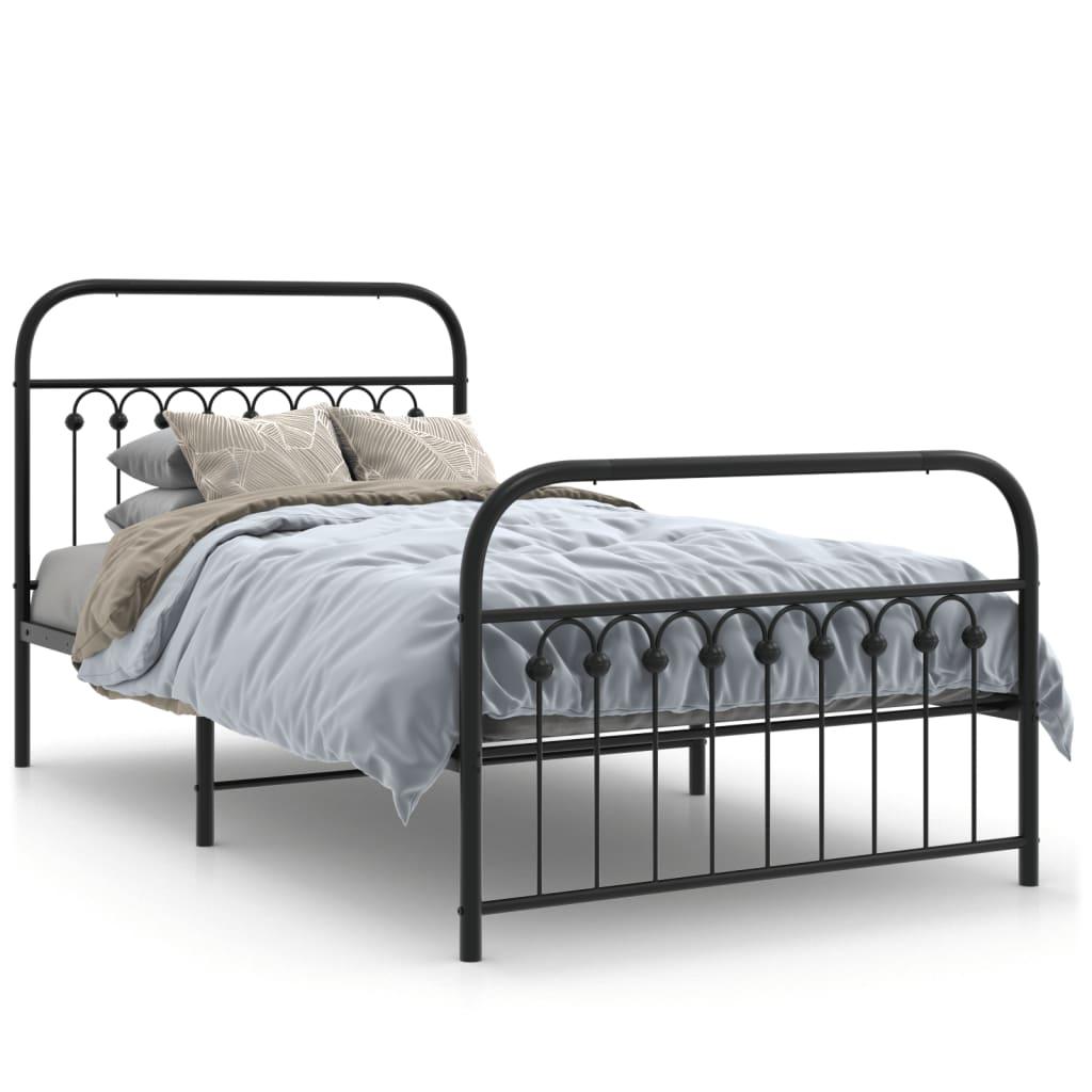 Sengeramme i metal med sengegavl og fodgærde 100×190 cm - sort