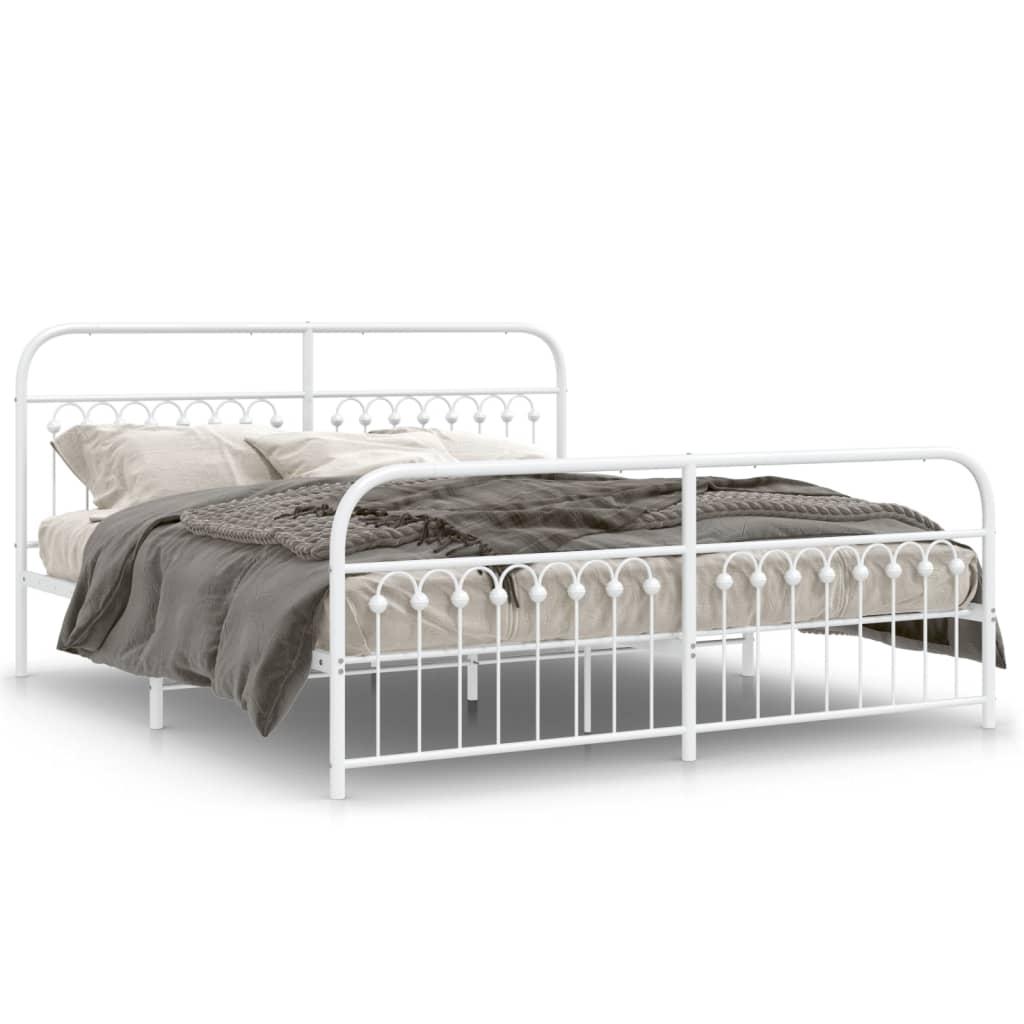 Sengeramme med sengegavl og fodgærde 183x203 cm metal hvid