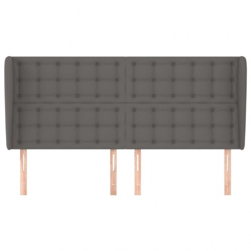 Sengegavl med kanter i kunstlæder 163 x 23 x 118/128 cm - grå