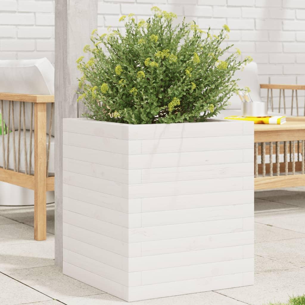 Plantekasse 40x40x46 cm massivt fyrretræ hvid billede