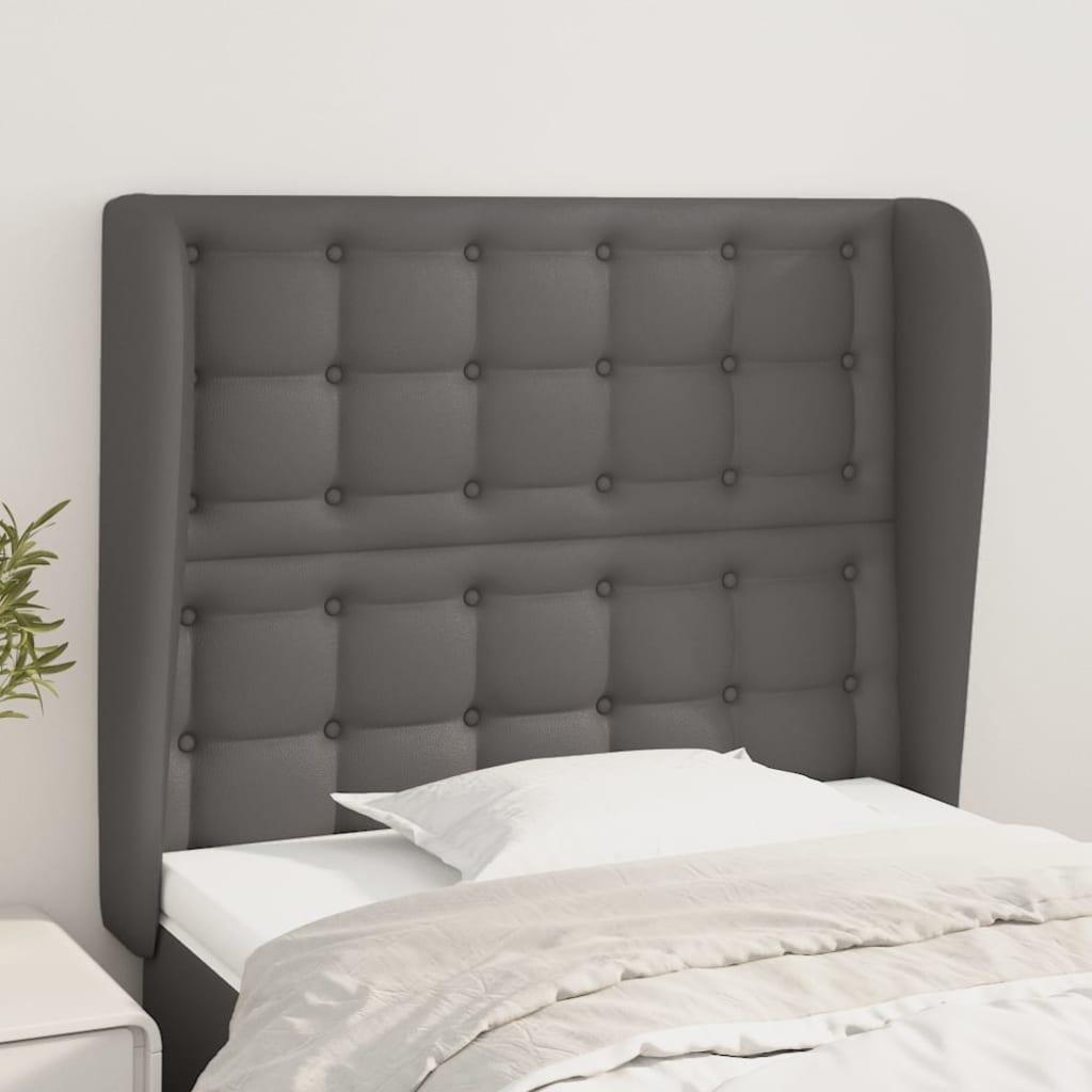 Sengegavl Med Kanter Kunstlæder - Grå / 83 x 23 x 118/128 cm
