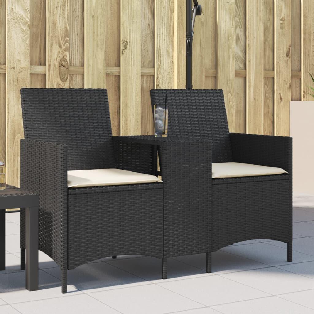 Personers Sofa Med Bord Hynder Polyrattan Sort