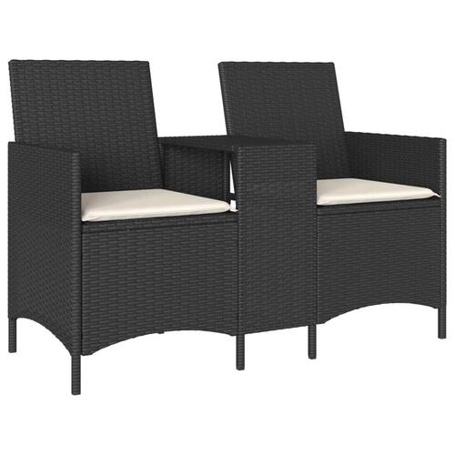 2-personers sofa med bord og hynder polyrattan sort