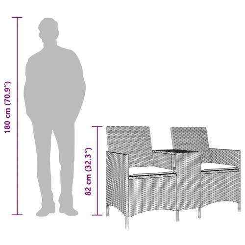 2-personers sofa med bord og hynder polyrattan sort