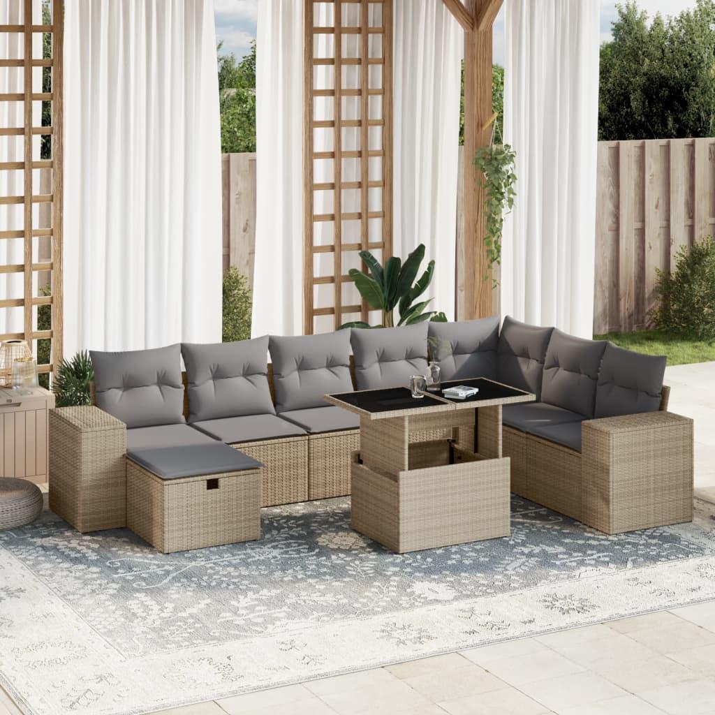 Sofasæt Til Haven 9 Dele Med Hynder Polyrattan - Beige og grå / Uden opbevaring